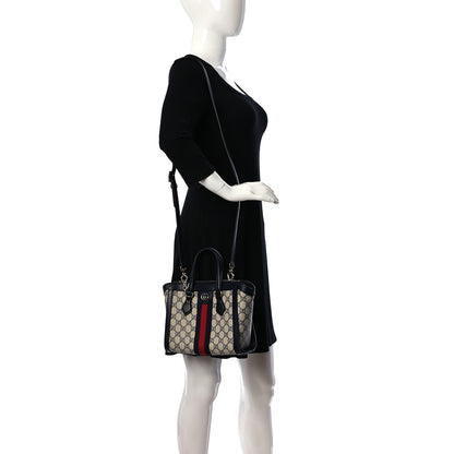 Gucci GG Supreme Monogram Textured Dollar Calfskin Web Small Ophidia Tote Bag Beige Blue 2 of 11