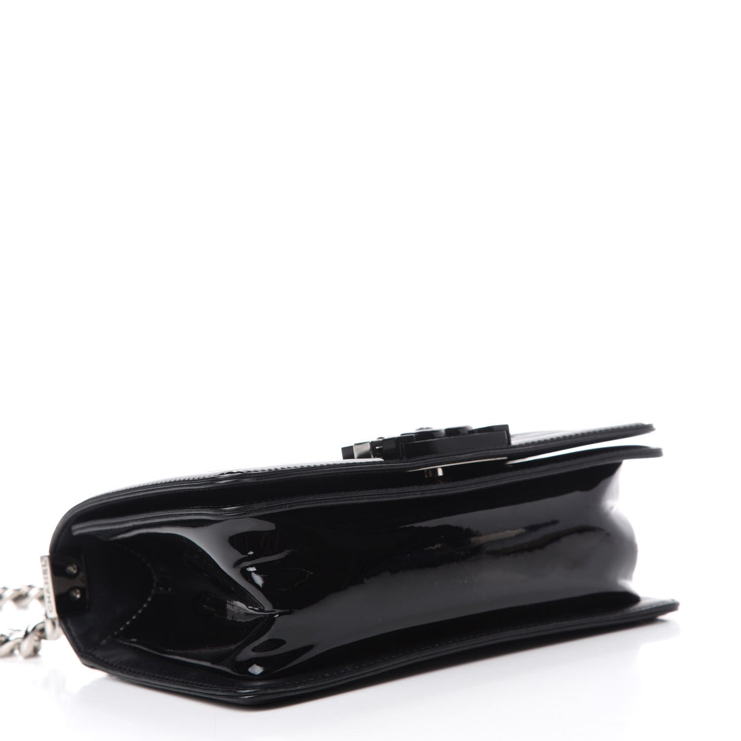 Patent Calfskin Quilted Small Boy Flap Black