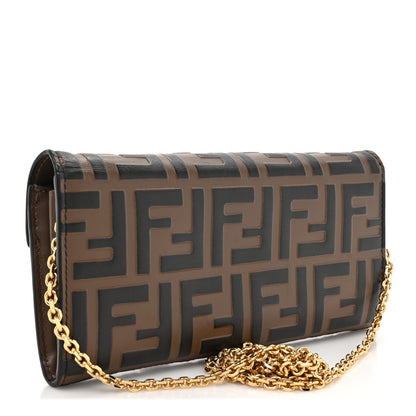 Fendi Vitello Soft F is Fendi Bi-Color FF 1974 Embossed Continental Envelope Wallet On Chain Maya Black 3 of 18