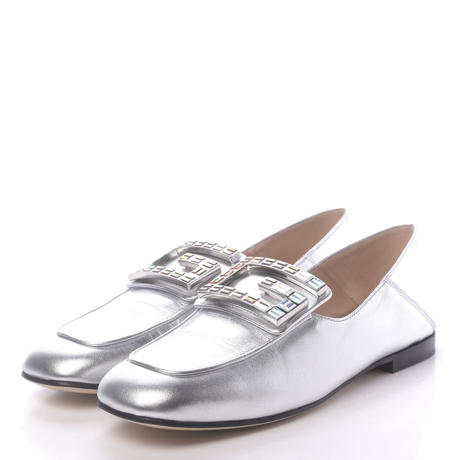Gucci Metallic Nappa Crystal Square G Madelyn Loafers 37.5 Silver 3 of 10