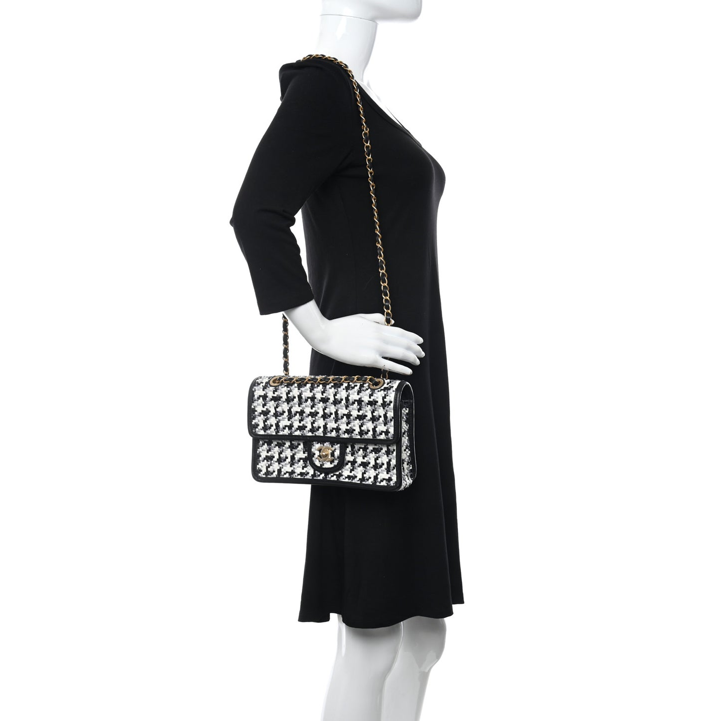 Metallic Lambskin Viscose Woven Flap Silver Black