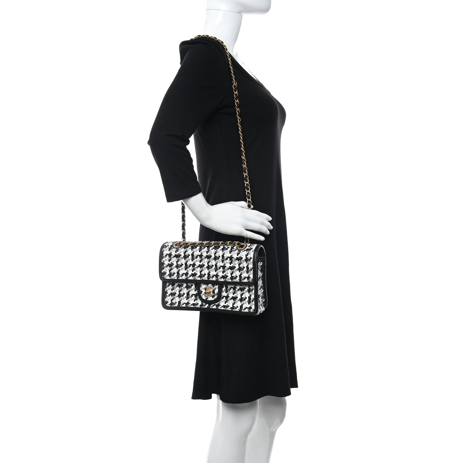 Chanel Metallic Lambskin Viscose Woven Flap Silver Black 2 of 11