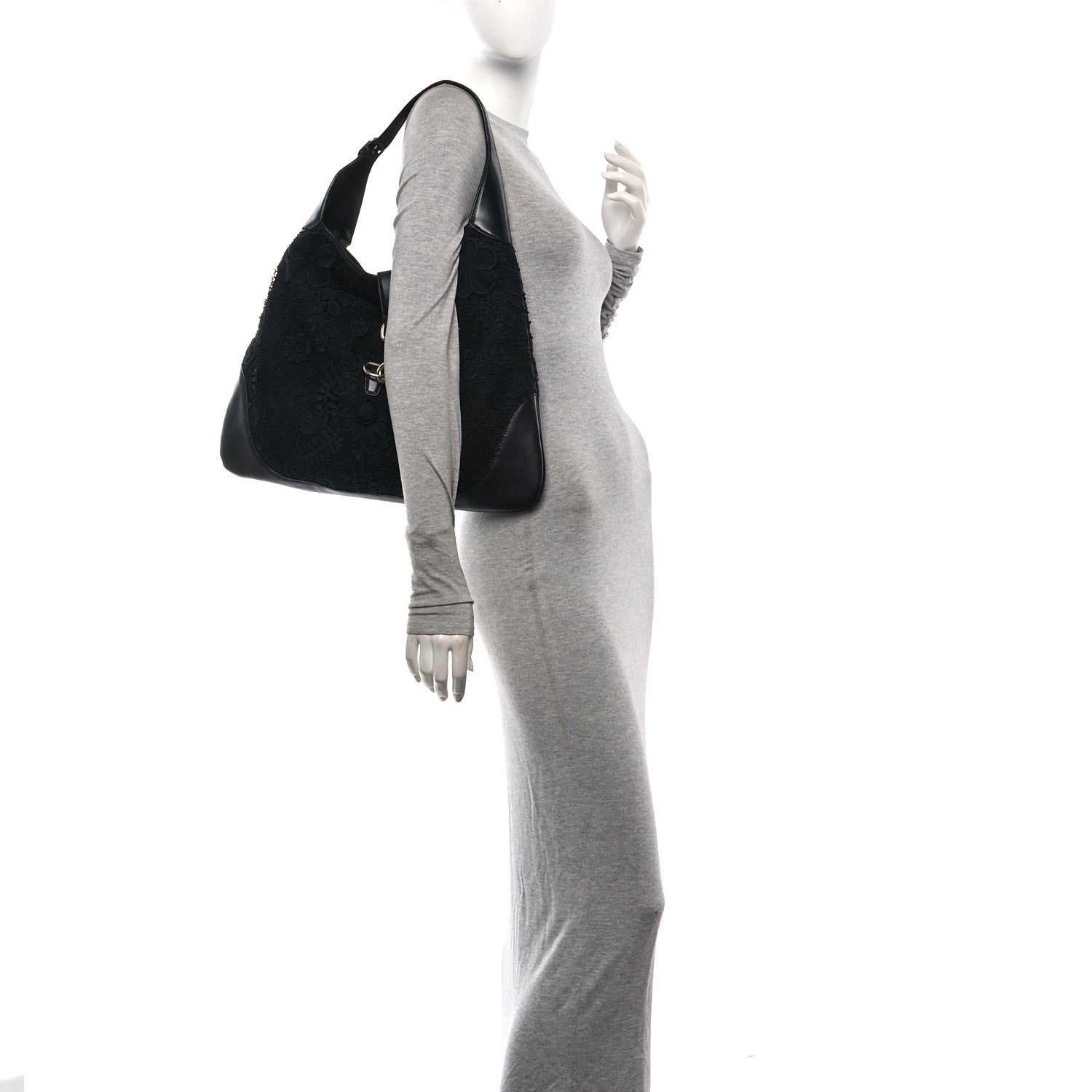 Gucci Calfsking Lace Large Jackie O Bouvier Hobo Black 2 of 11
