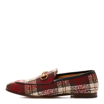Gucci Vintage Tweed Check Horsebit Mens Jordaan Loafers 8.5 Red Beige White 1 of 9