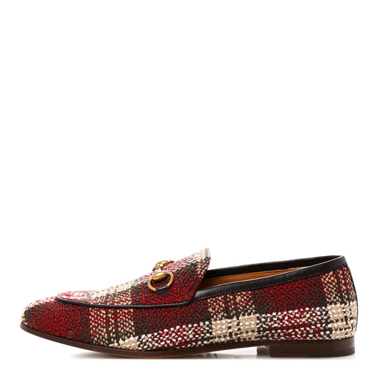 Vintage Tweed Check Horsebit Mens Jordaan Loafers 8.5 Red Beige White