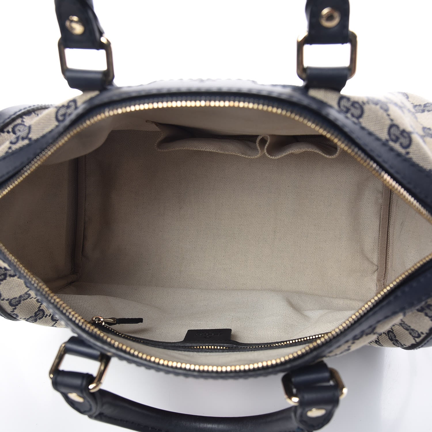 Gucci Monogram Selleria Calfskin Vintage Web Medium Boston Beige Blue 6 of 14