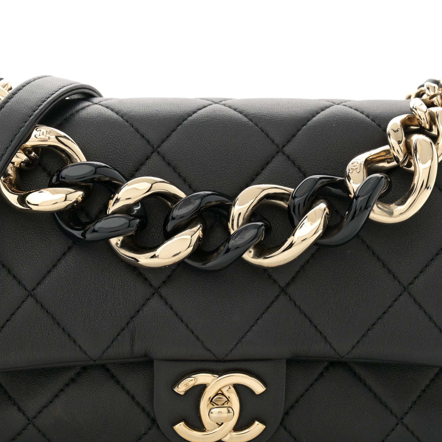 Lambskin Quilted Resin Bi-Color Chain Flap Bag Black