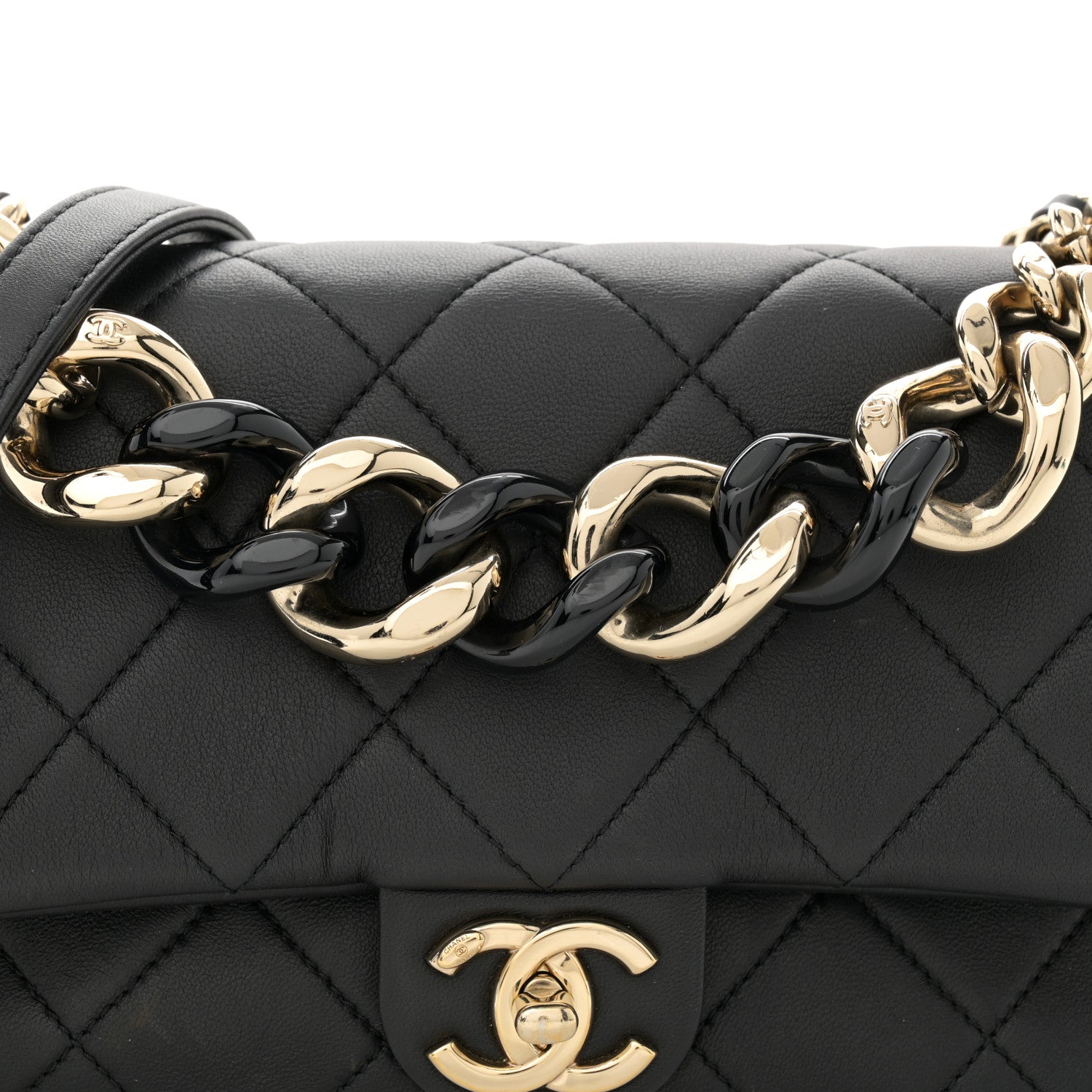 Chanel Lambskin Quilted Resin Bi-Color Chain Flap Bag Black 8 of 11