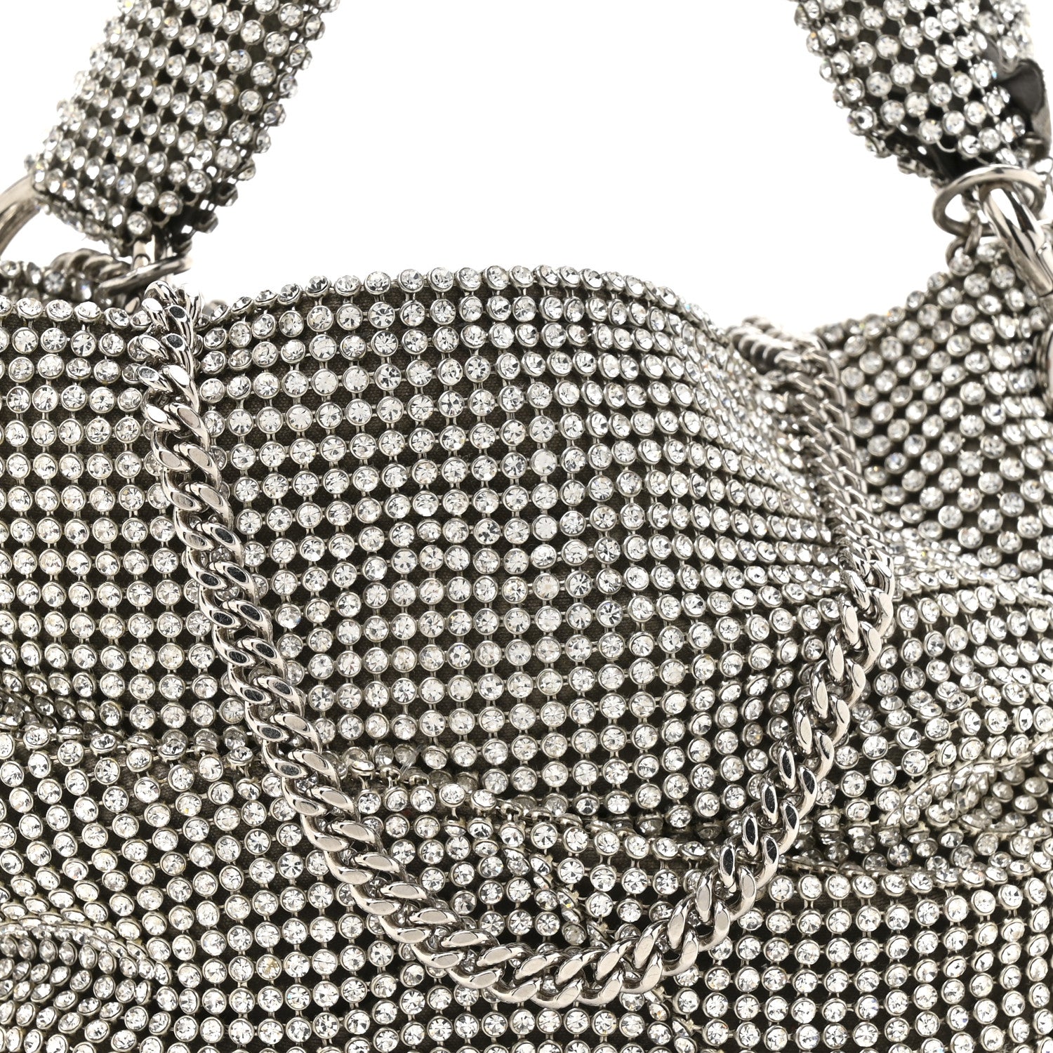 Jimmy Choo Satin Crystal Embellished Bonny Shoulder Bag Silver