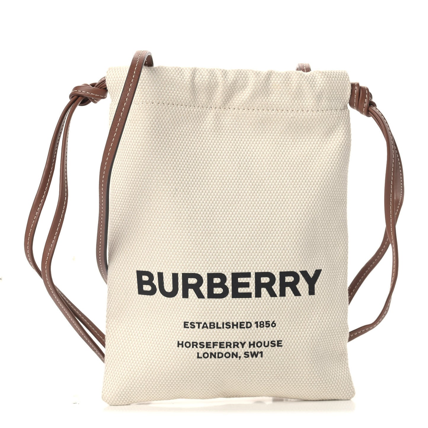 Cotton Canvas Horseferry Print Small Drawcord Pouch White Tan
