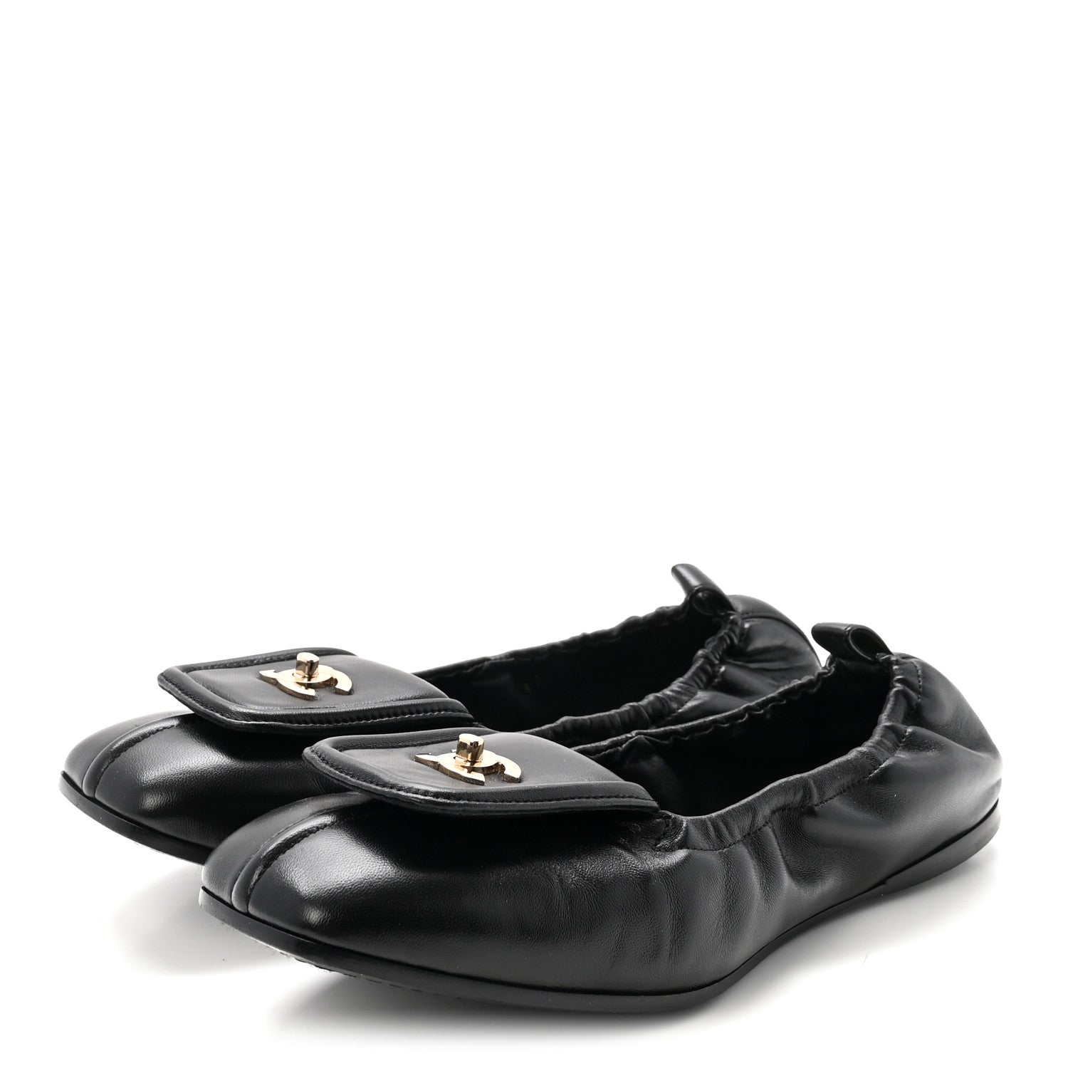Chanel Lambskin CC Turnlock Ballerina Flats 37 Black 4 of 10