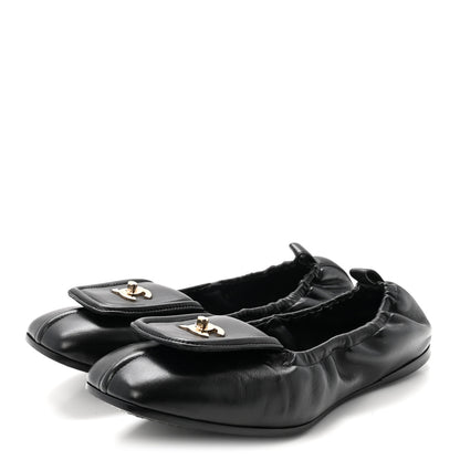Chanel Lambskin CC Turnlock Ballerina Flats 37 Black 4 of 10