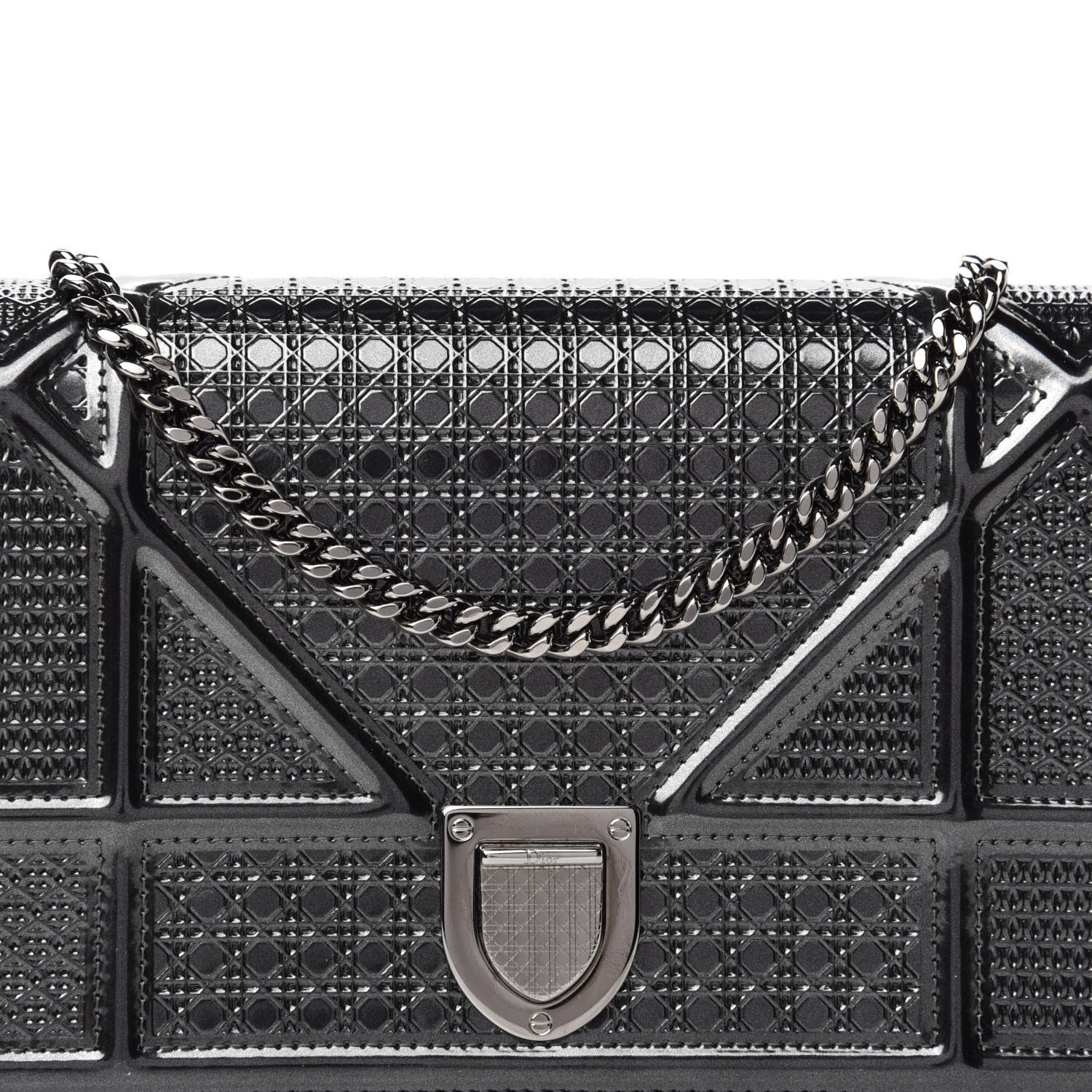 Christian Dior Metallic Patent Micro-Cannage Diorama Wallet on Chain Pouch Onyx Black 9 of 10