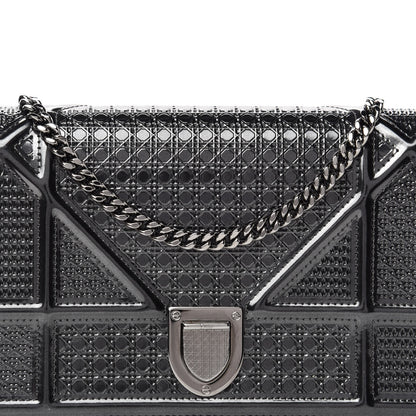 Christian Dior Metallic Patent Micro-Cannage Diorama Wallet on Chain Pouch Onyx Black 9 of 10