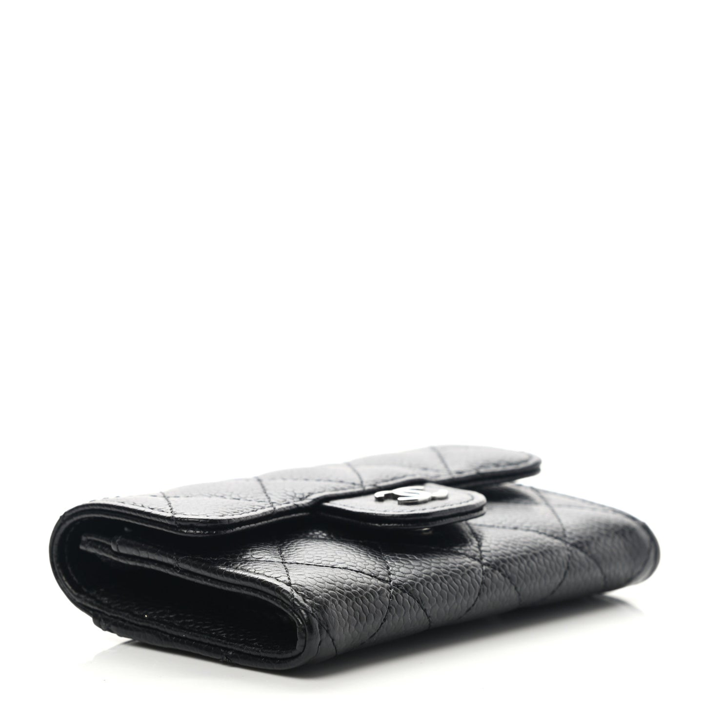 Caviar Quilted Flap Card Holder Wallet Black