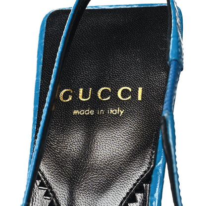 Gucci Calfskin Crocodile Print Square Slingback Pumps 38.5 Bright Sapphire 8 of 9