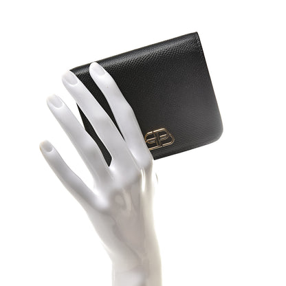 Balenciaga Signature Grained Calfskin BB Flap Coin Wallet Black 2 of 9