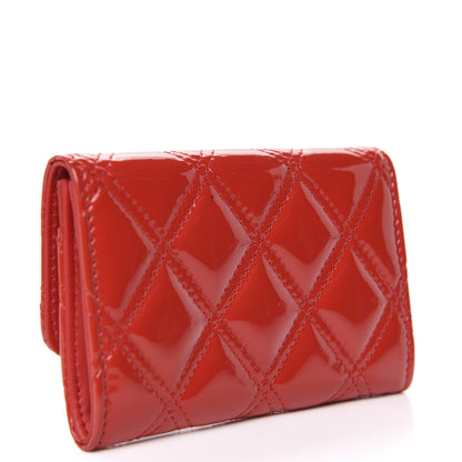 Chanel Patent Quilted Double Stitched Flap Card Holder Red 3 of 8