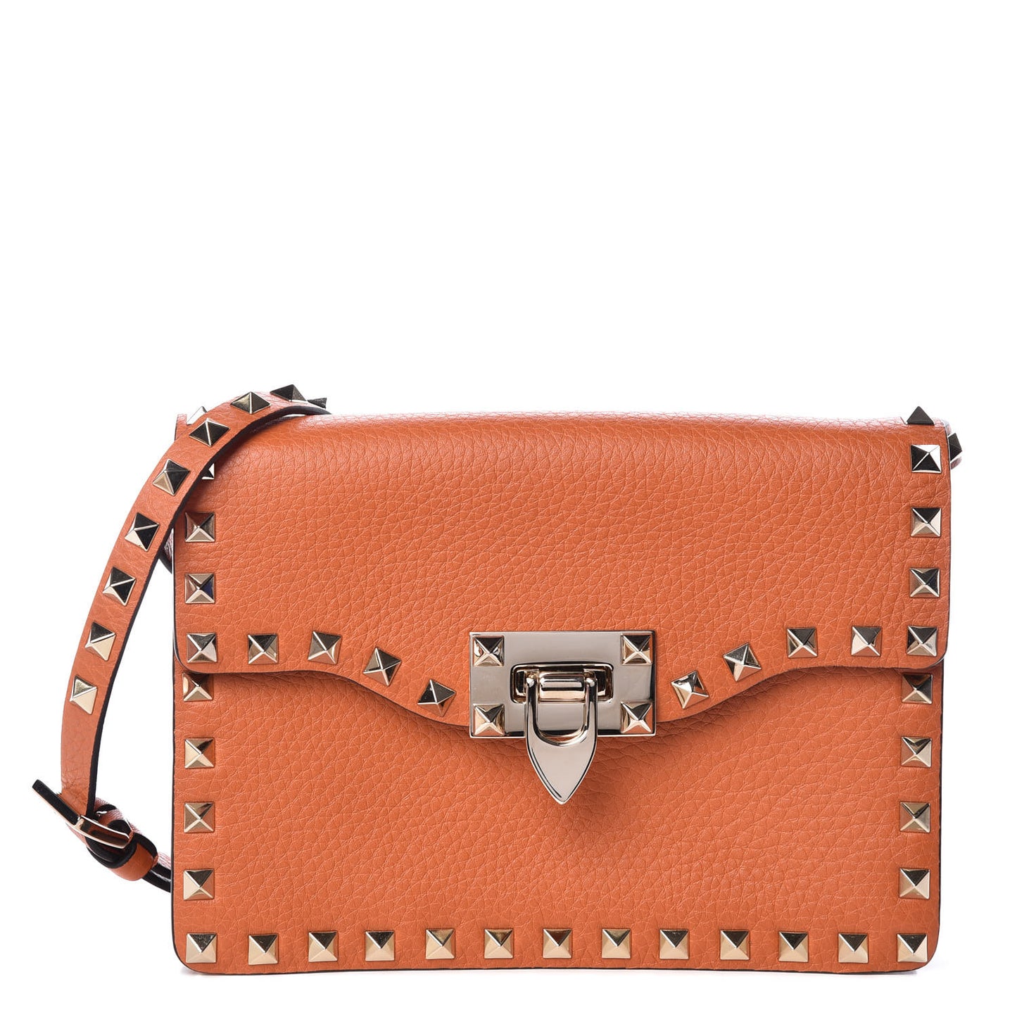 Pebbled Calfskin Rockstud Shoulder Flap Bag Orange