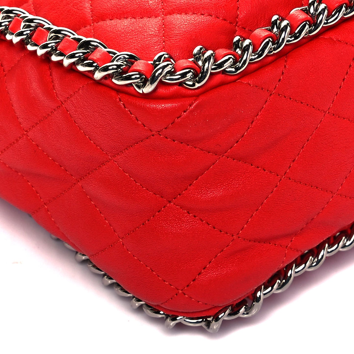 Washed Lambskin Quilted Maxi Chain Around Flap Red