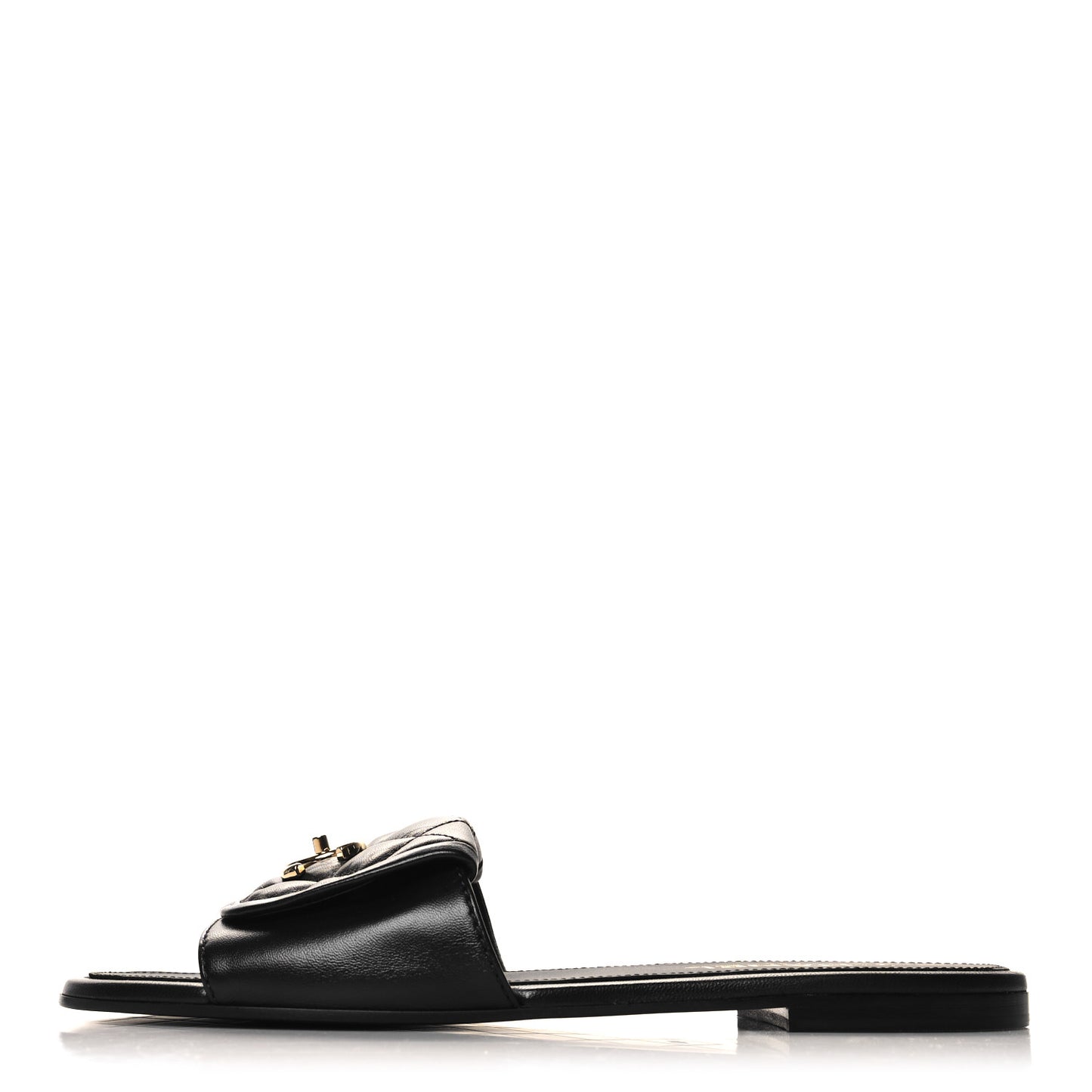 Lambskin Quilted Turnlock Flat Mules 40.5 Black