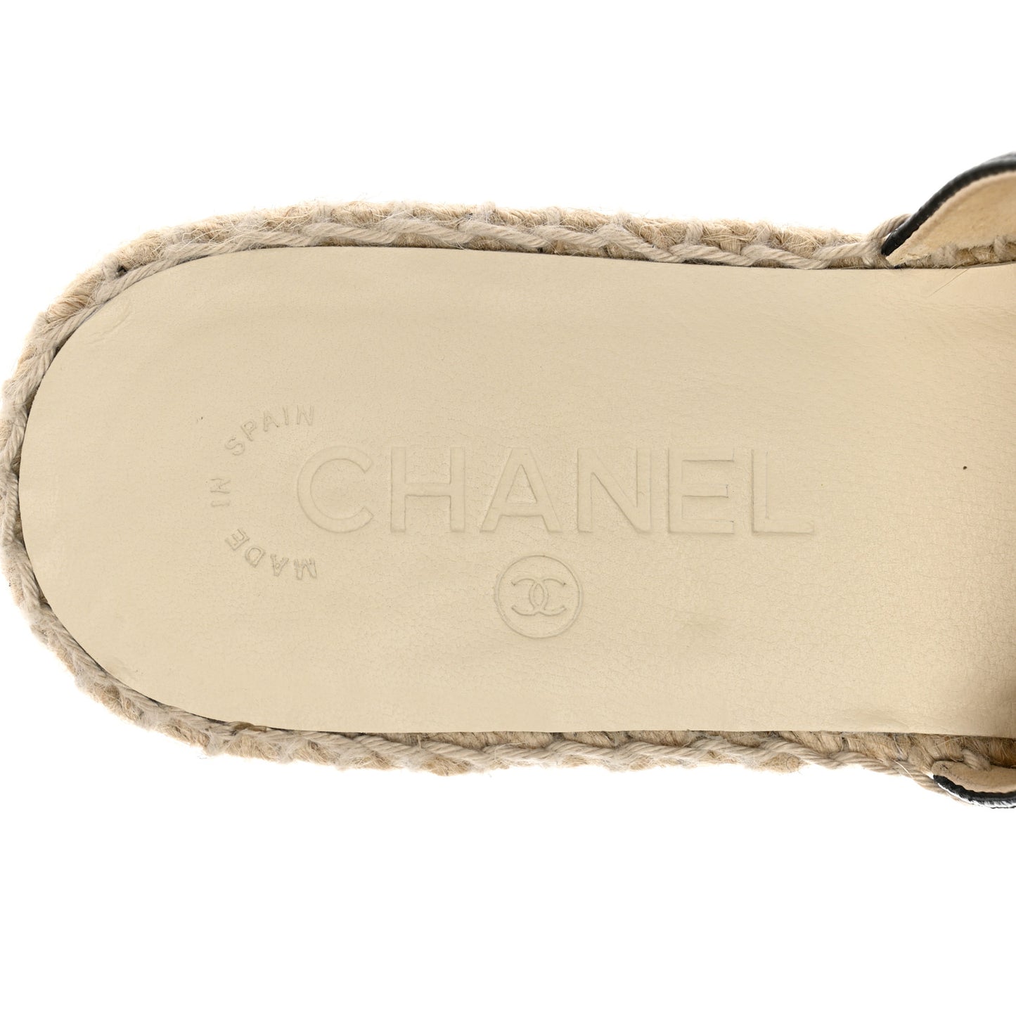 Iridescent Goatskin Patent CC Espadrille Mules 39 Black