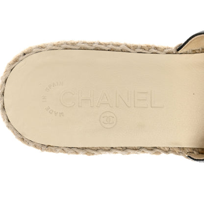 Chanel Iridescent Goatskin Patent CC Espadrille Mules 39 Black 7 of 8