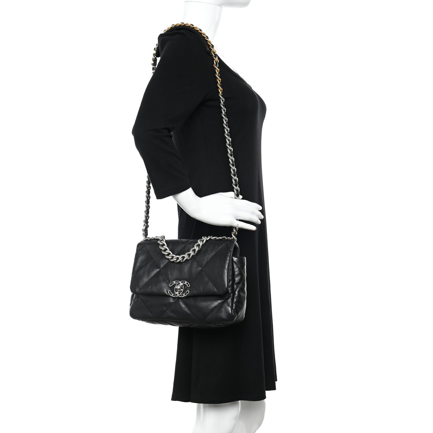Shiny Goatskin Quilted Medium Chanel 19 Flap Black