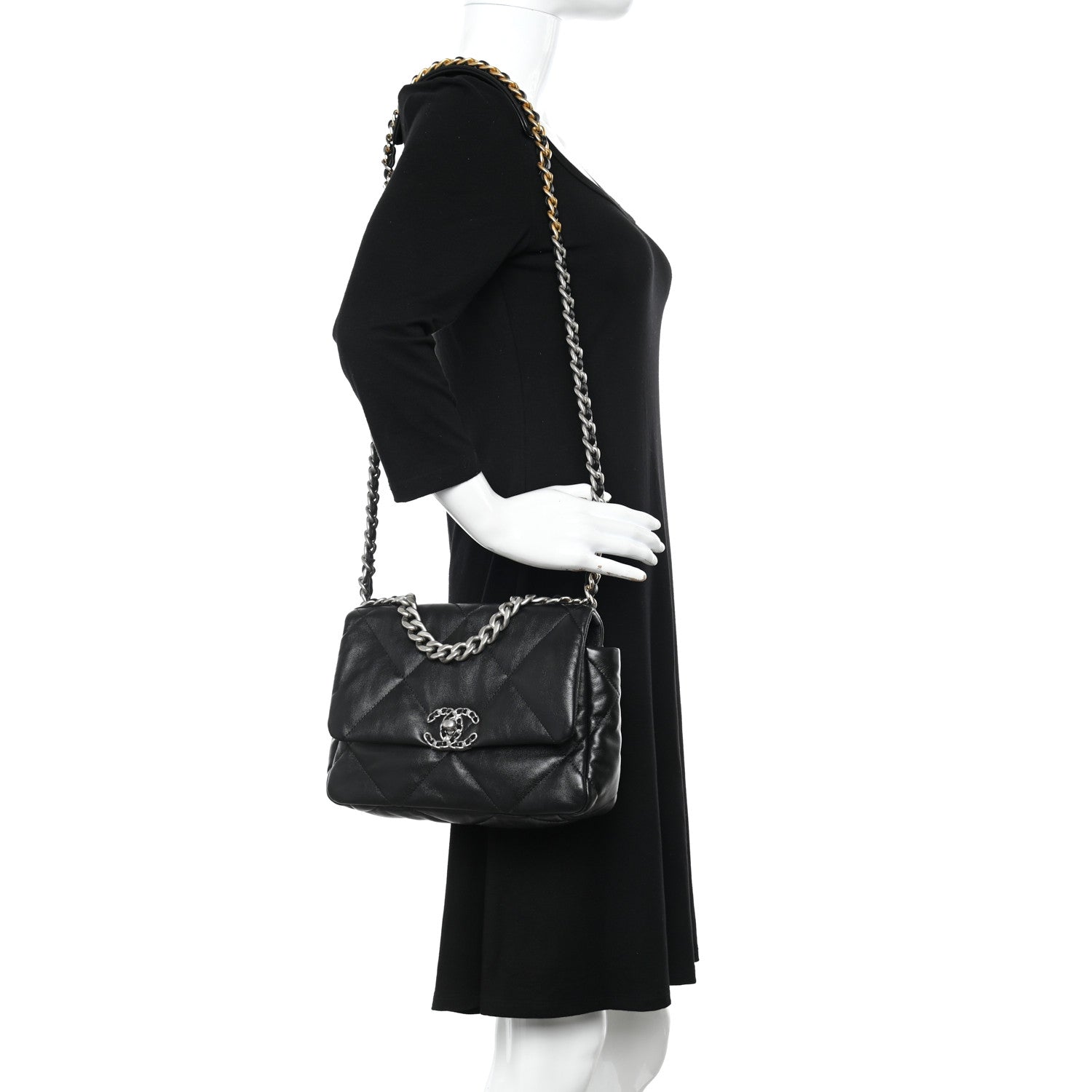 Chanel Shiny Goatskin Quilted Medium Chanel 19 Flap Black 2 of 12