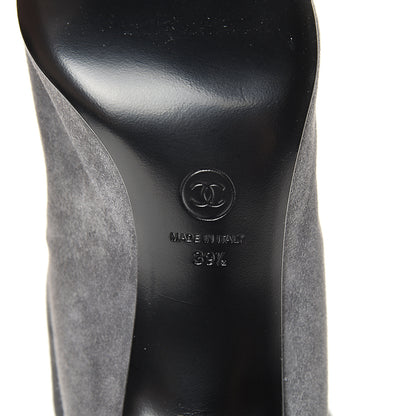 Chanel Suede Calfskin Satin Gabrielle Cap Toe Short Boots 39.5 Grey Black 6 of 10