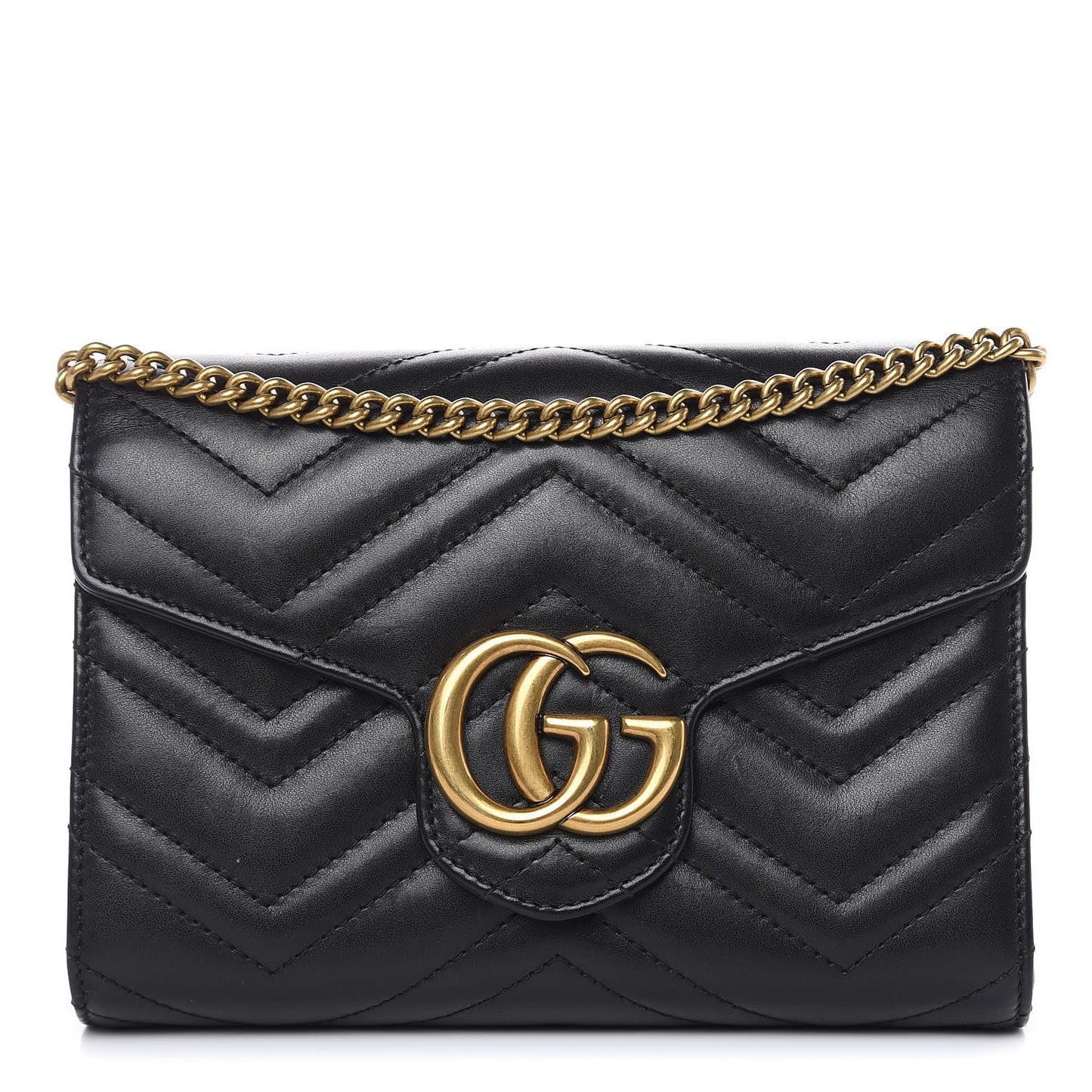 Calfskin Matelasse GG Marmont Chain Wallet Black
