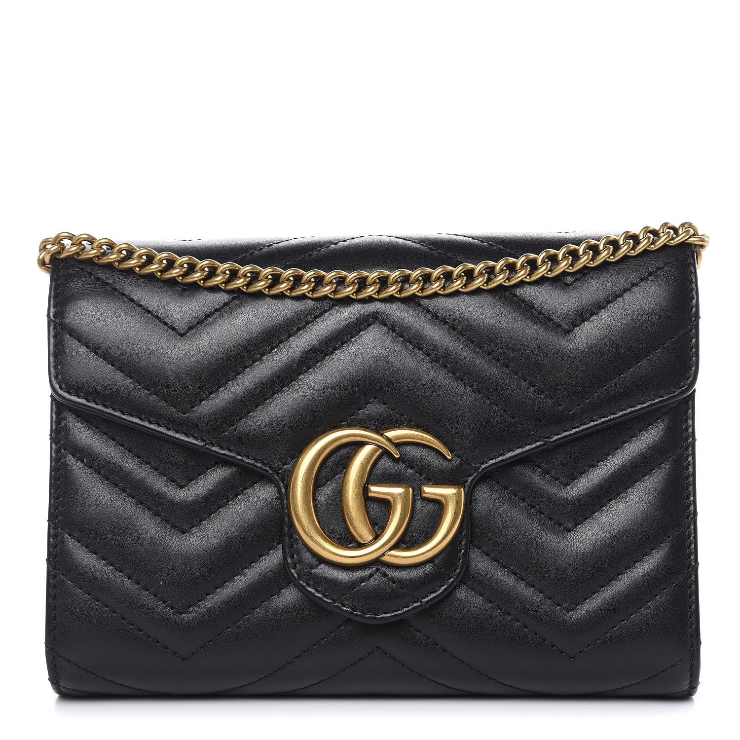 Gucci Calfskin Matelasse GG Marmont Chain Wallet Black 1 of 14