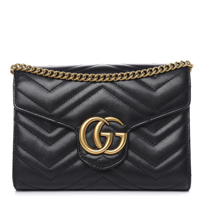 Gucci Calfskin Matelasse GG Marmont Chain Wallet Black 1 of 14