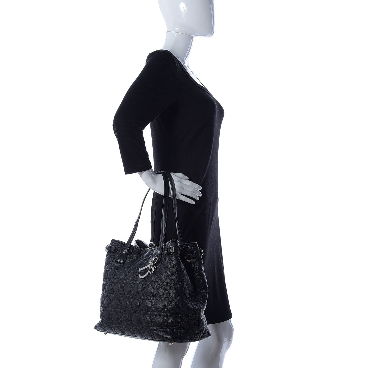 Christian Dior Coated Canvas Cannage Medium Panarea Tote Black 2 of 9