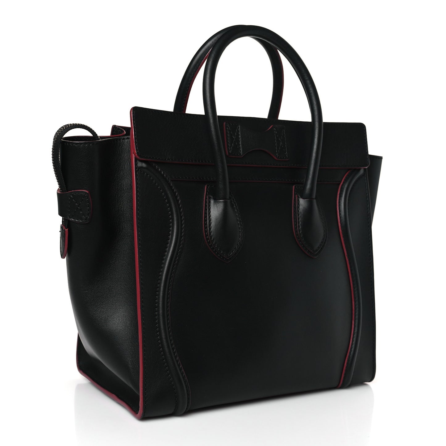 Smooth Calfskin Mini Luggage Black Pink Trim