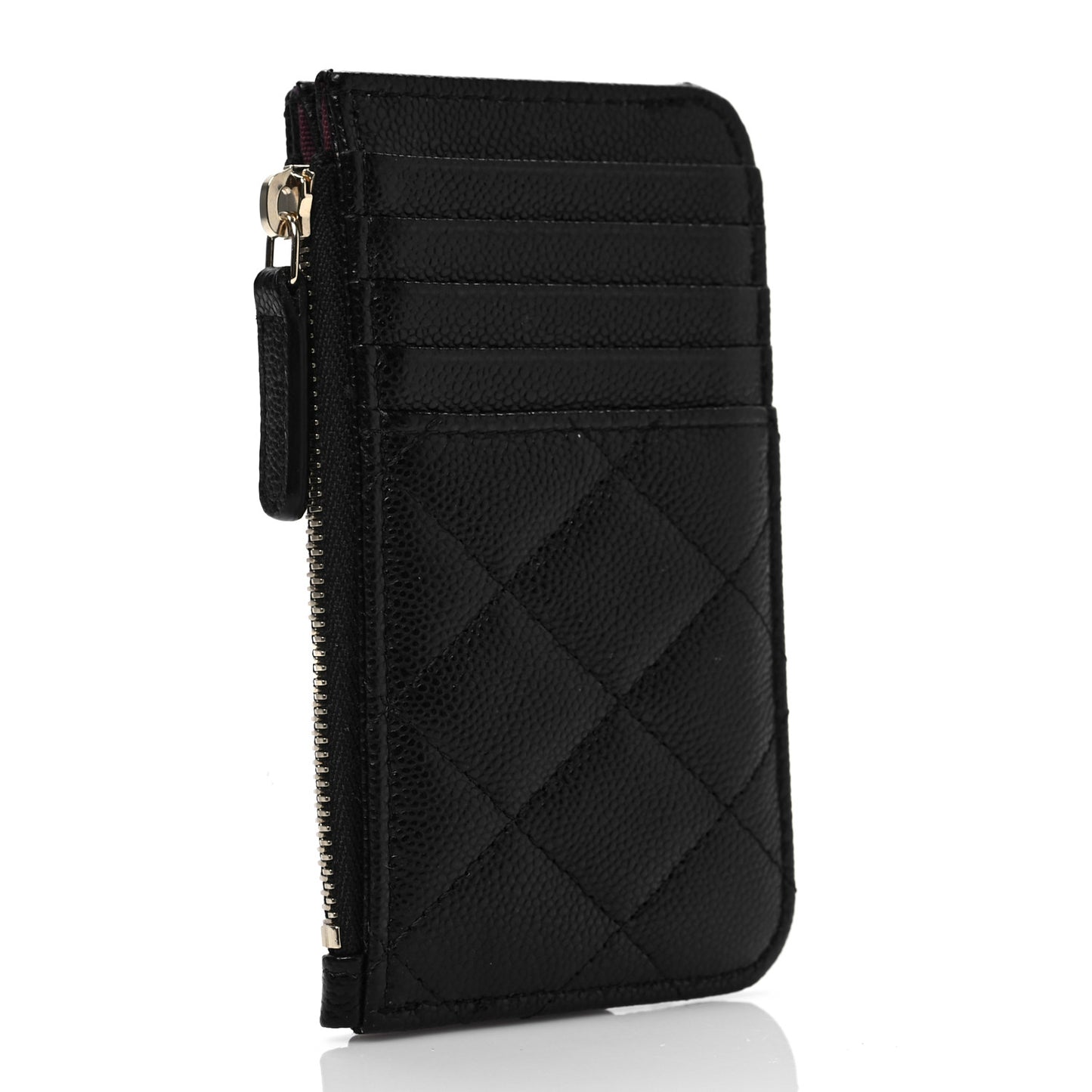 Caviar Quilted Flap Zip Card Holder Black