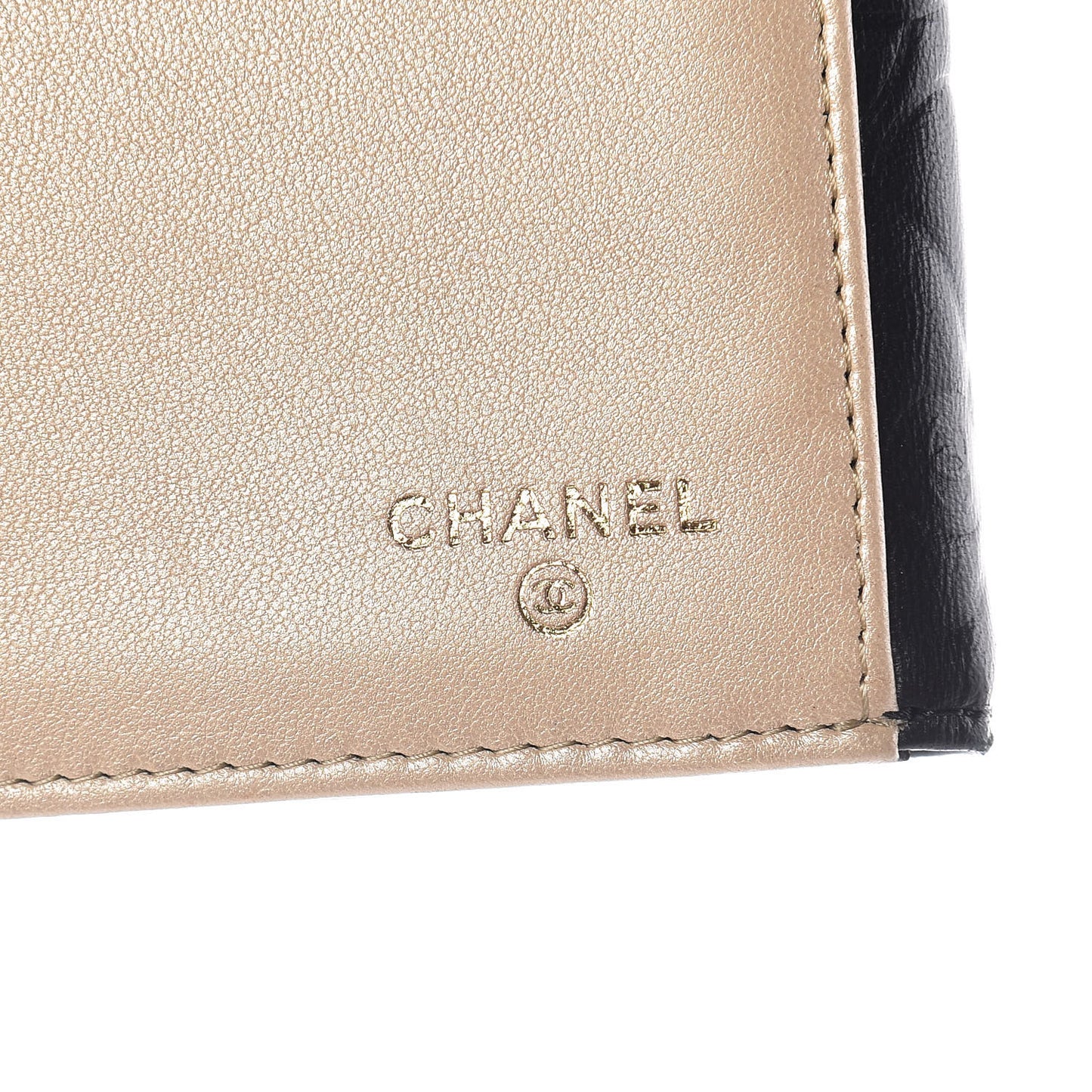 Lambskin Camellia Embossed Long Double Wallet Black