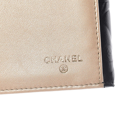 Chanel Lambskin Camellia Embossed Long Double Wallet Black 7 of 13