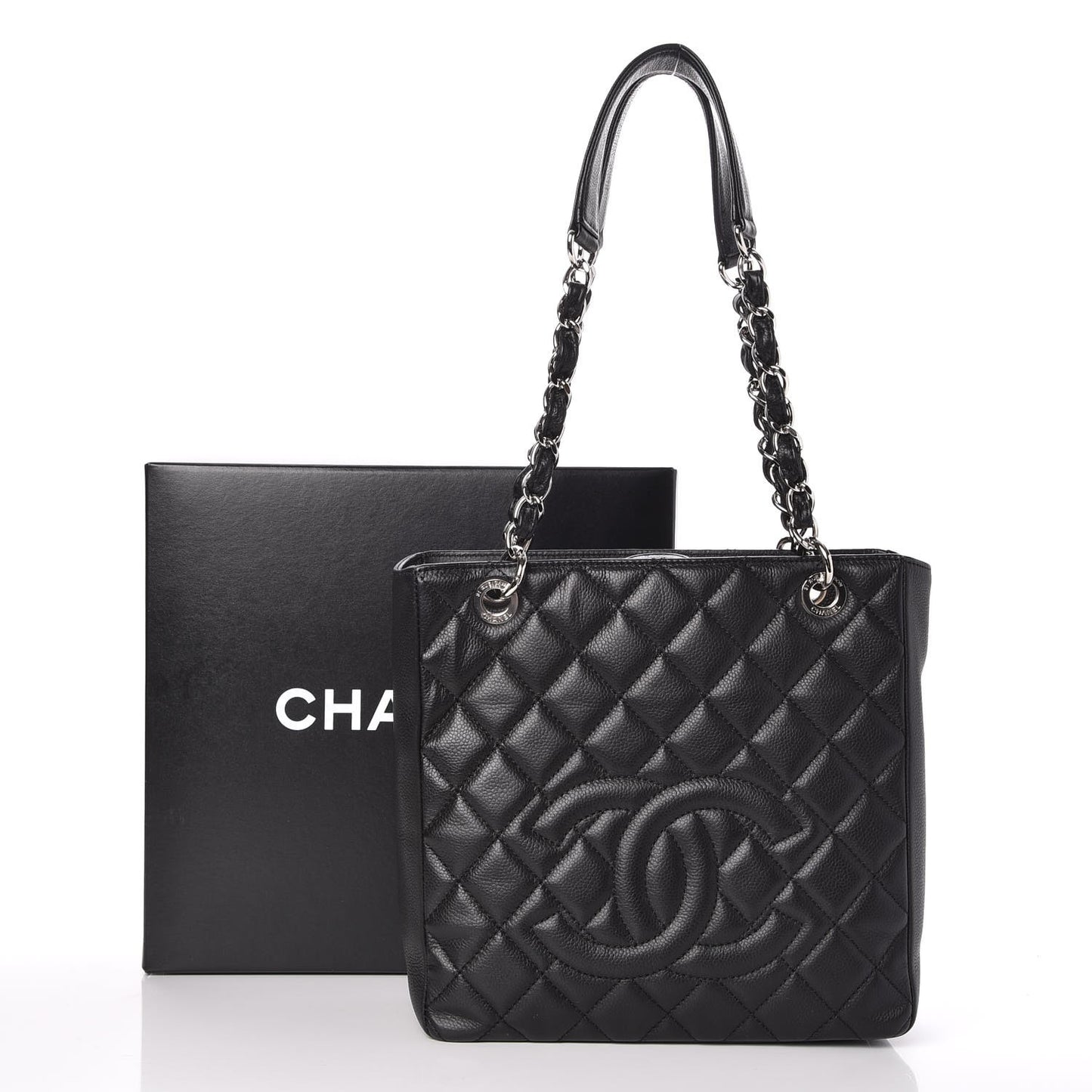Caviar Quilted Petit Shopping Tote PST Black