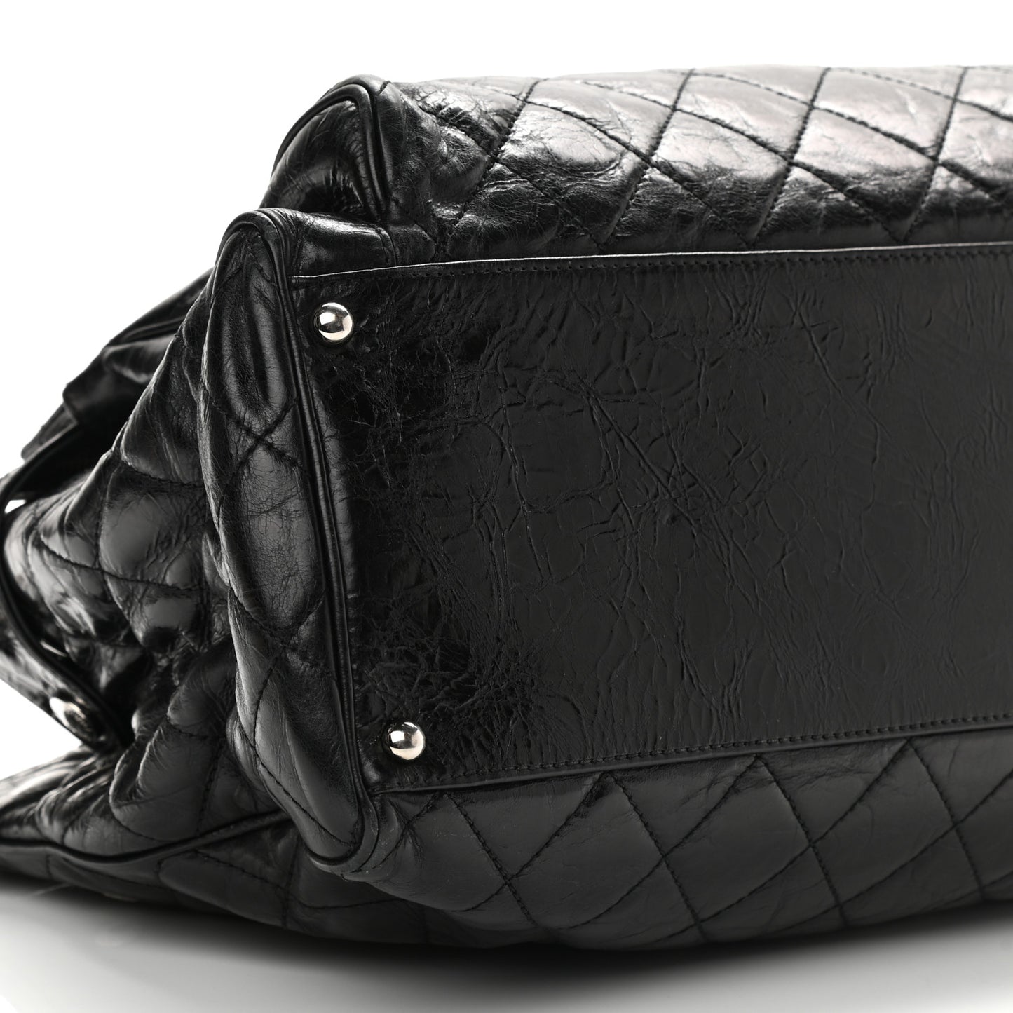 Glazed Calfskin Quilted Large New Portobello Tote Black