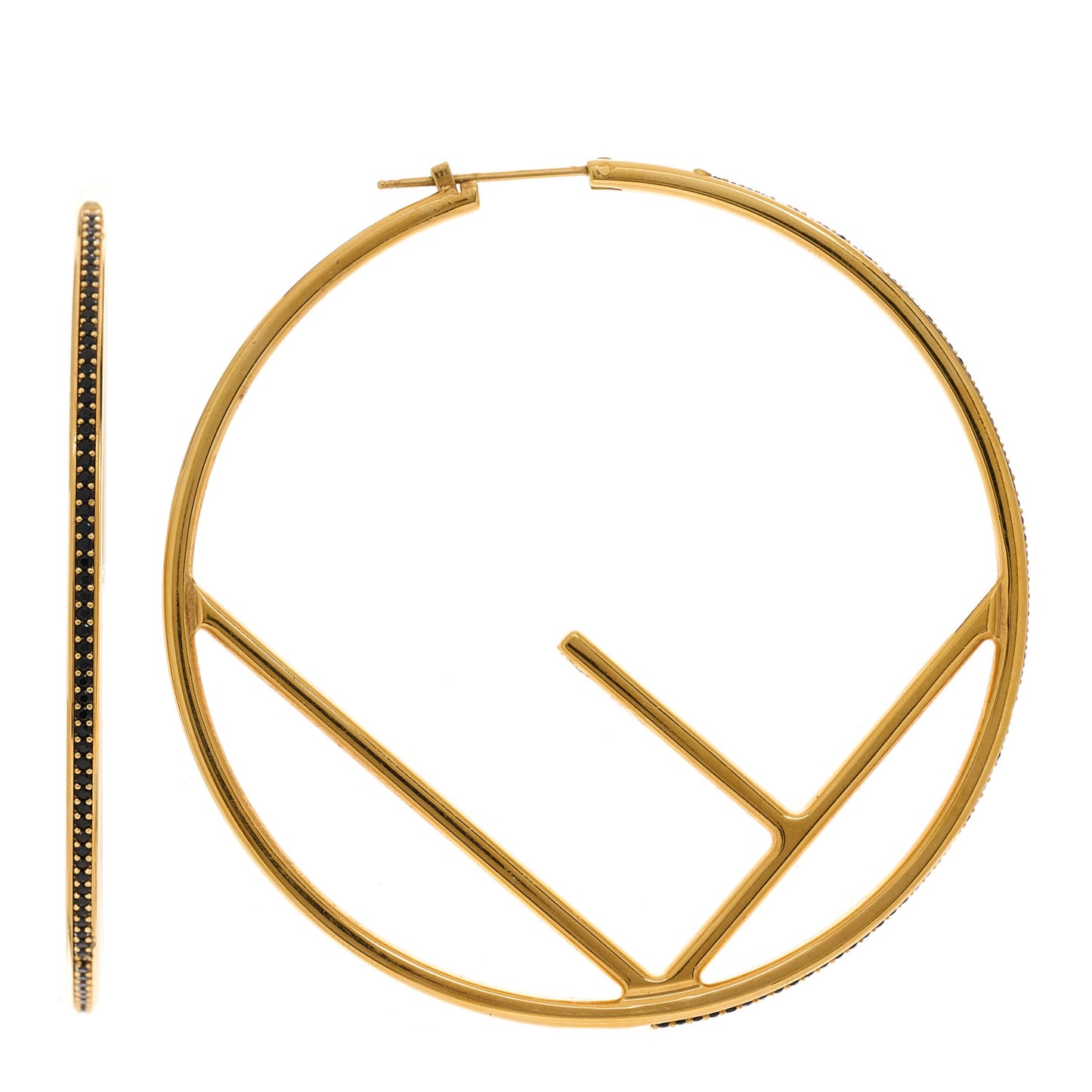Metal Crystal Large F is Fendi Hoop Earrings Yellow Gold