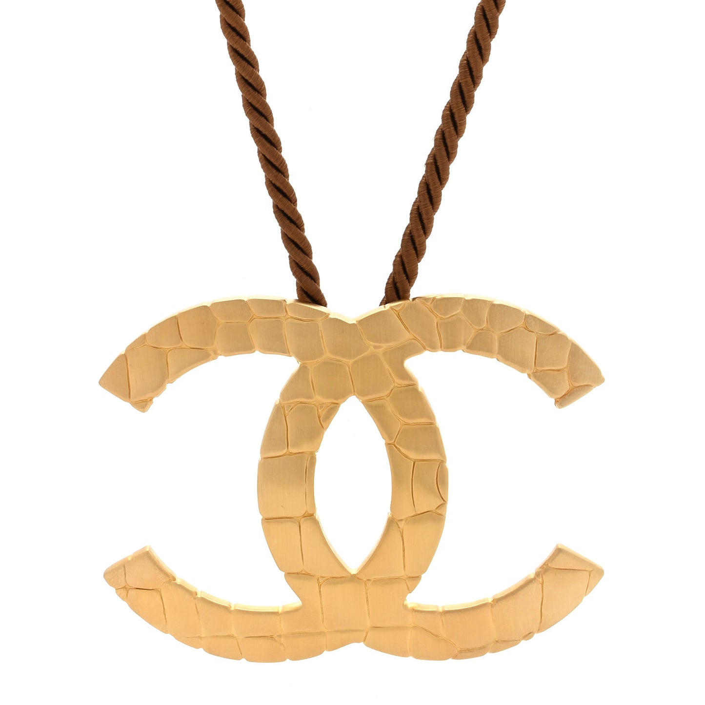 Silk Metal Crocodile Oversized CC Short Necklace Pendant Gold