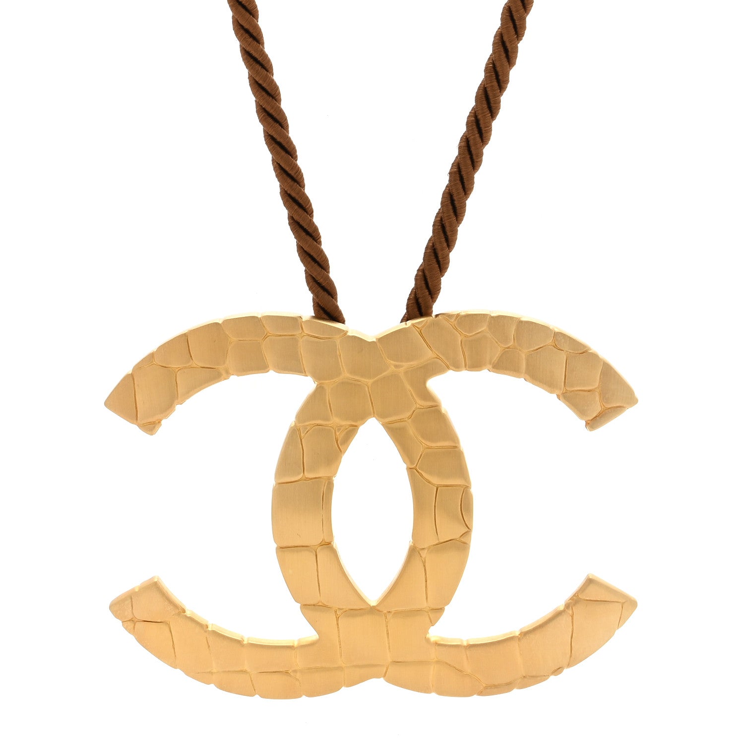 Chanel Silk Metal Crocodile Oversized CC Short Necklace Pendant Gold 1 of 5