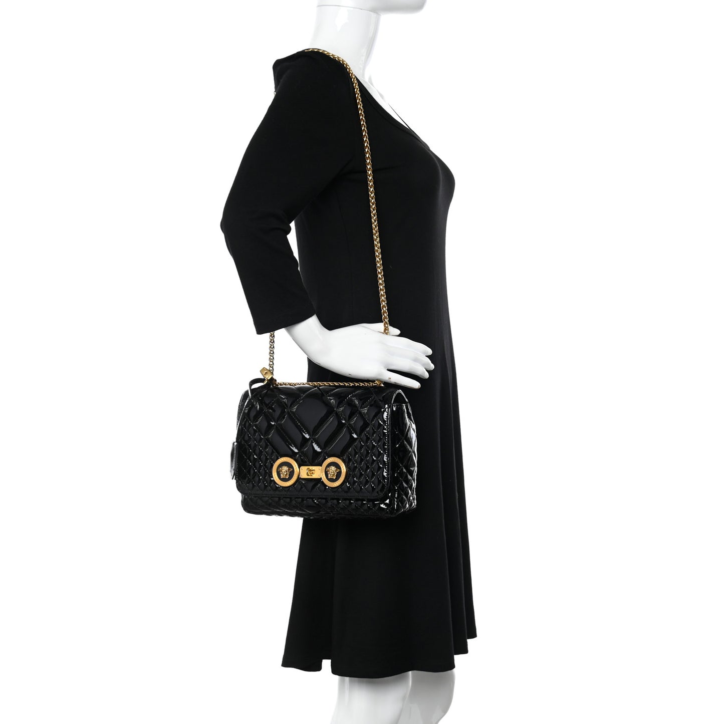 Patent Quilted Icon Shoulder Bag Black