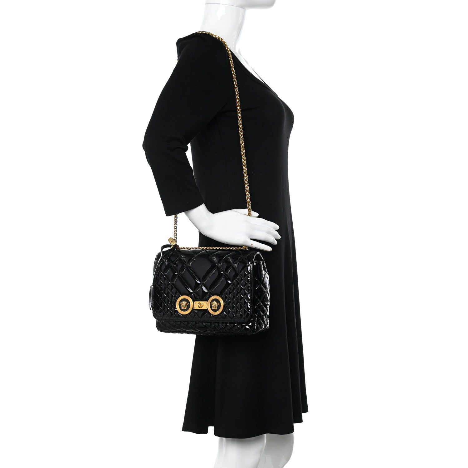 Versace Patent Quilted Icon Shoulder Bag Black 2 of 14