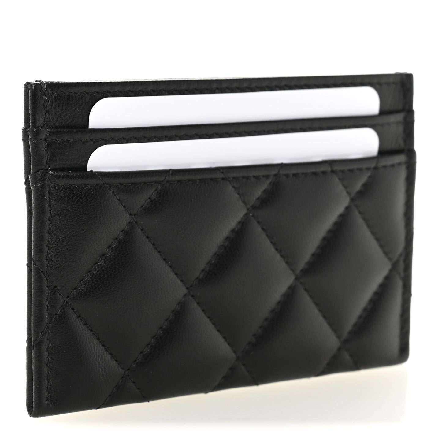 Lambskin Quilted Pearl CC Chanel Card Holder Black