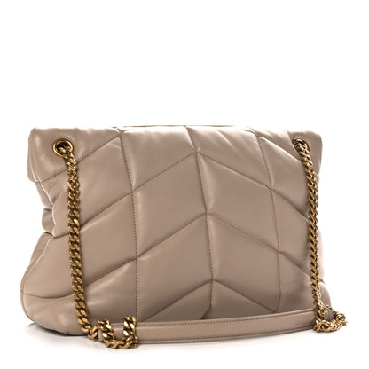 Saint Laurent Lambskin Quilted Medium Loulou Puffer Monogram Chain Satchel Dark Beige 2 of 11