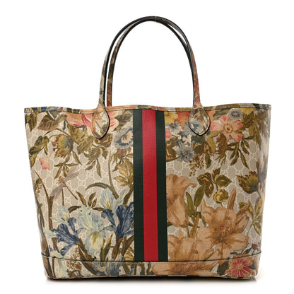 Gucci GG Supreme Monogram Water Flora Web Large Ophidia Tote Beige White Multicolor 1 of 13