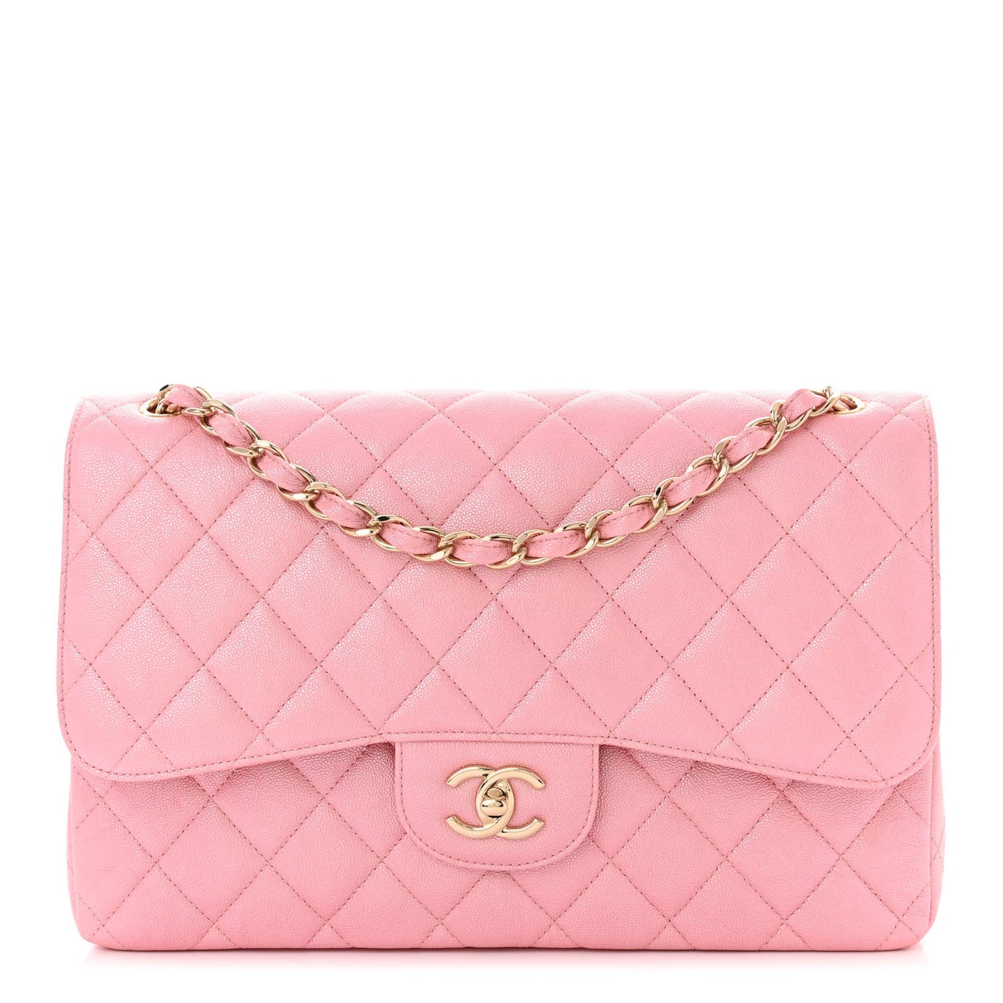 Iridescent Caviar Quilted Jumbo Double Flap Rose Pink