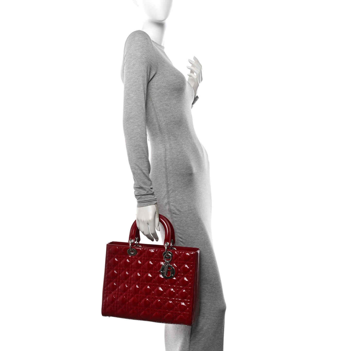 Patent Cannage Large Lady Dior Red